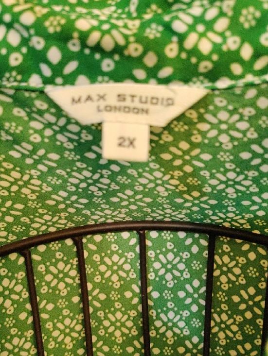 Max Studio Green Printed Long-Sleeve Collared Midi Dress